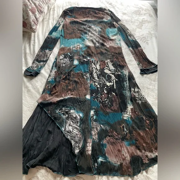 NWT Pretty Angel Vintage Deadstock Patchwork Graphic Asymmetric Midi Dress Large - Picture 8 of 11